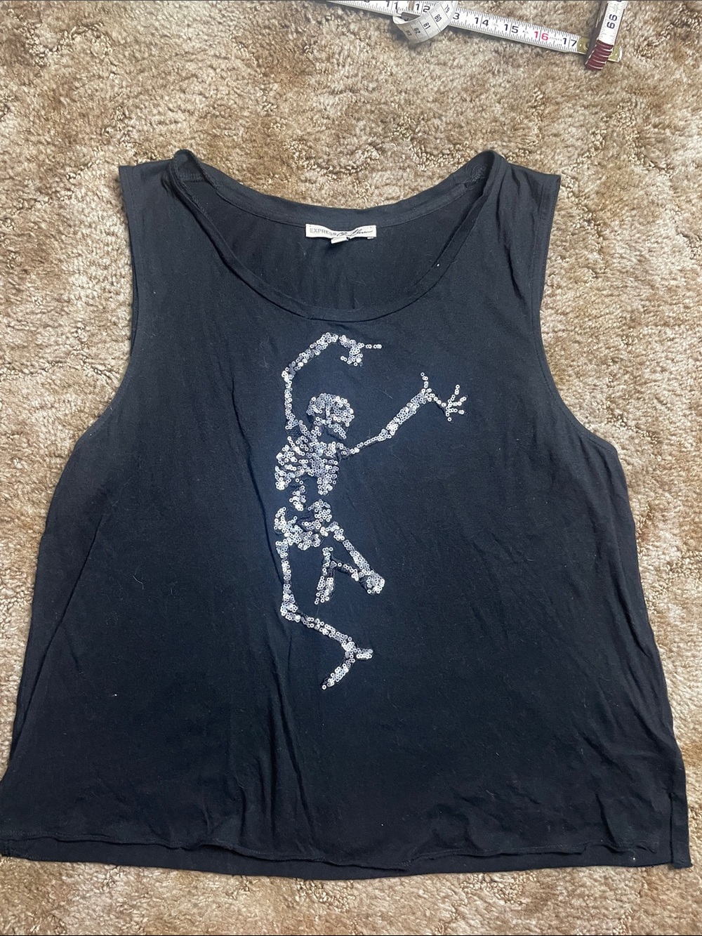 Express Black‎ Tank Top with Sequin Skeleton Woman’s Size Medium
